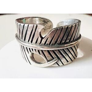 Vintage Sterling Silver Feather Wrap Ring Size 7.75 Adj 925 Boho Southwestern